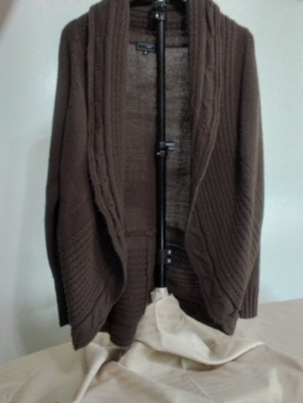 Women's Brown Shawl Collar Cable Knit Sweater Cardigan